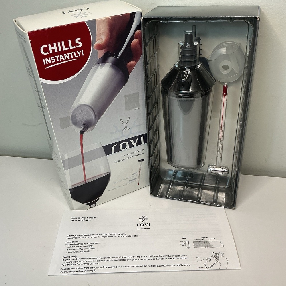 Ravi Instant WINE CHILLER Cooler Refresher‎ With Bonus Thermometer Open Box